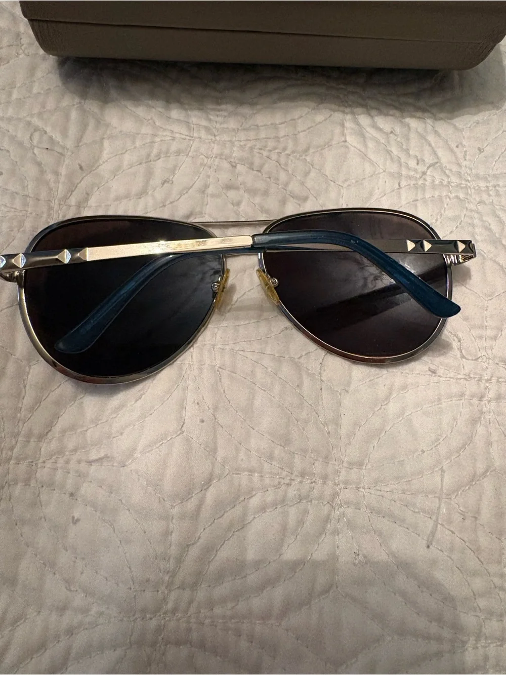 BCBG MaxAzria Aviator Sunglasses with Blue Mirrored Lenses and Hard Case